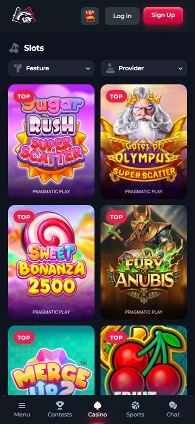 BetFury games list on a phone