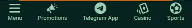 TG.Casino mobile bottom navigation bar with a dedicated Telegram App tab