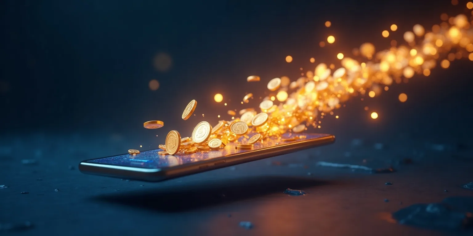 Fastest payout Telegram casino concept: glowing coins racing along a light rail out of a phone