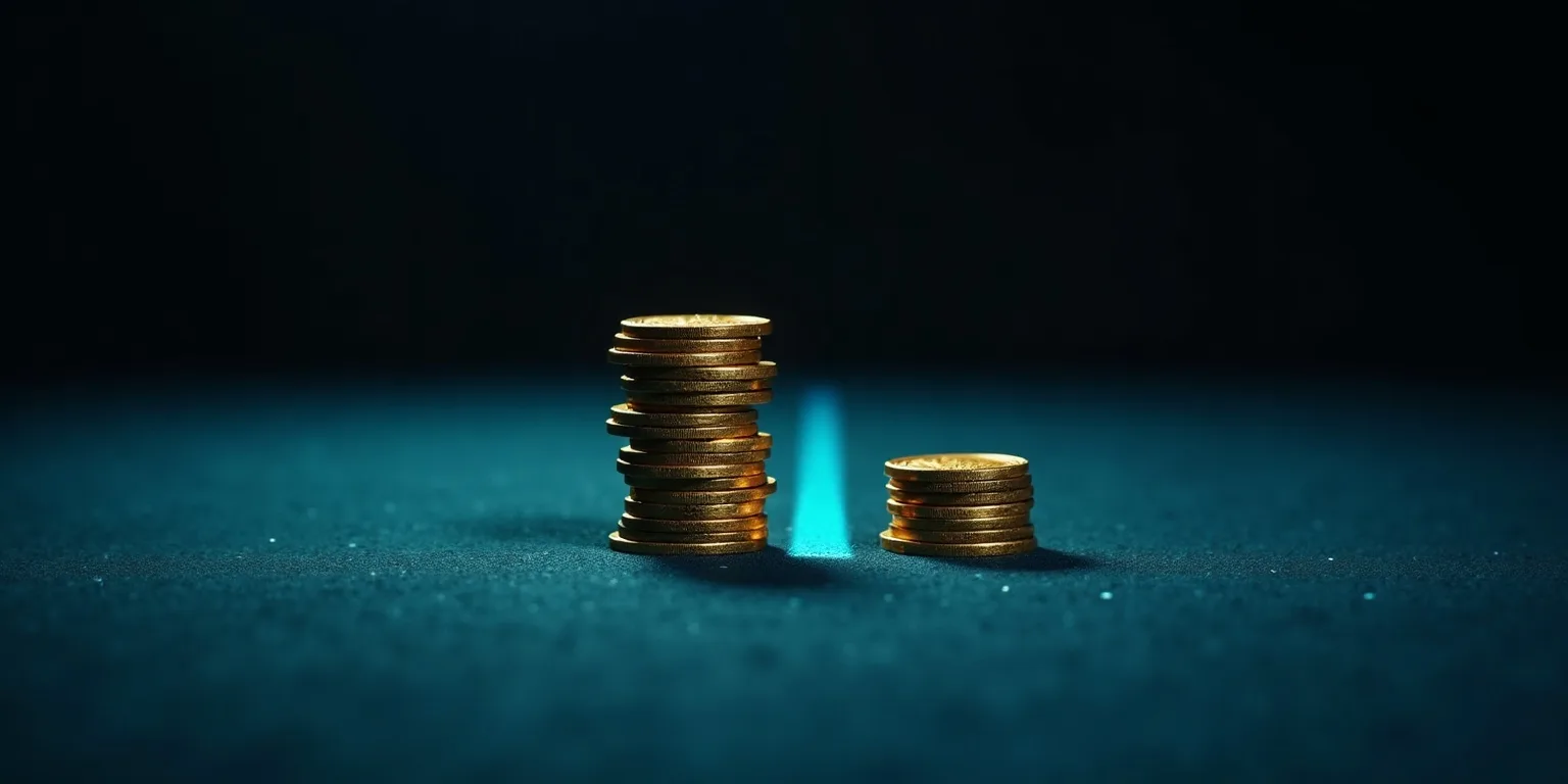 Slot RTP explained: a tall stack of gold coins beside a much shorter stack on dark casino felt